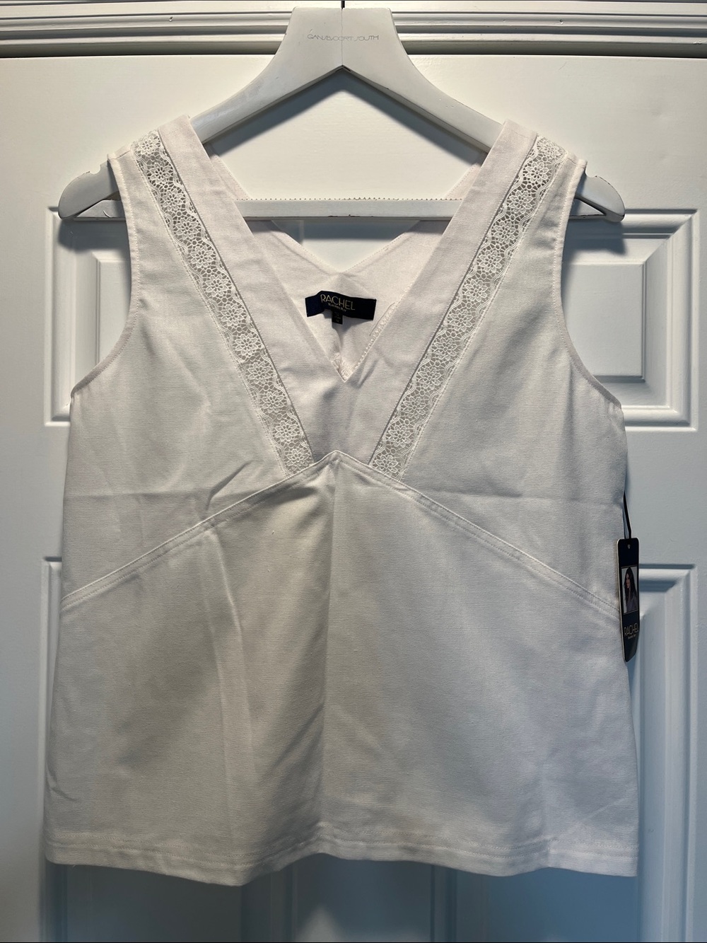 Rachel White Lace-Trim V-Neck Sleeveless Top
